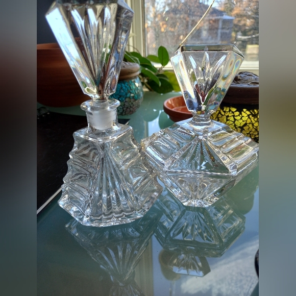 Vintage Other - Art Deco Glass Perfume Bottle with Stopper & Jewelry Box